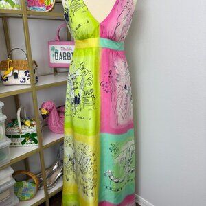 Beautiful SILK Lilly Pulitzer PETRA Maxi Dress "A Day in the Life" Mod Size 4